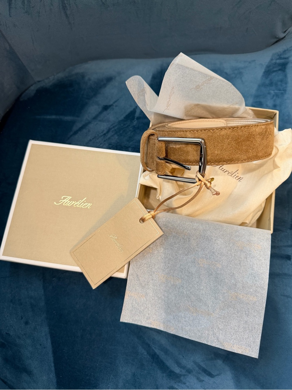Aurelien Beige Suede Belt for Men - new with tags